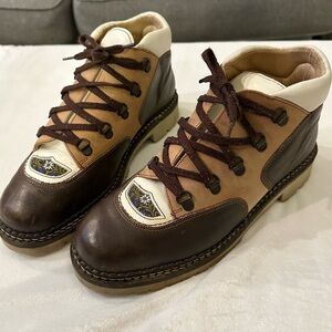Vintage Kandahar Hiking Boots Women’s 8.5 snow lace up flower embroidery brown